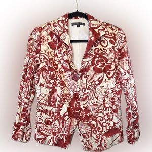 Lafayette 148 New York Red & White Floral Ladies Silk/Linen Jacket Size 10